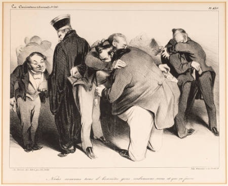 Nous sommes tous les honnêtes gens, embrassons nous et que ça finisse, plate 439 from La Caricature (Journal), no. 210, November 13