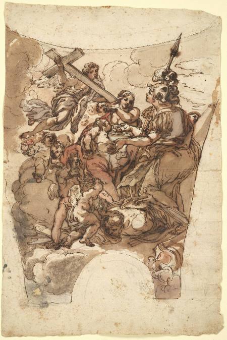 Faith with Charity  "Virtues" - Design for the Pendentive Frescoes of Sant Agnese in Piazza Navona Rome (4 drawings)