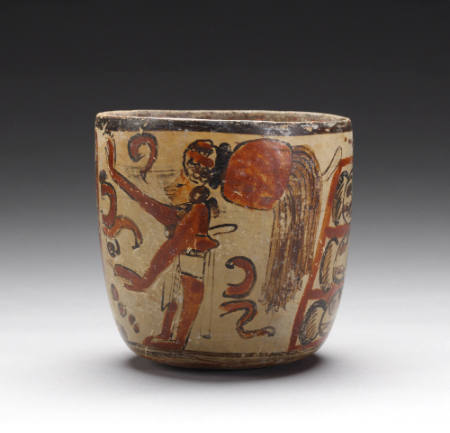 Polychrome vessel with glyphs and human figures