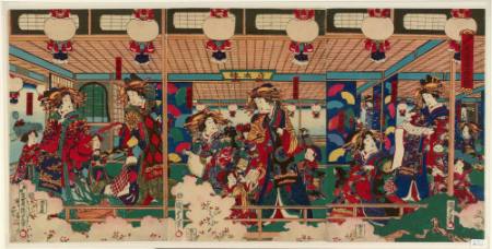 Illustration of the second floor of the Bicho-ya, in the New Yoshiwara district