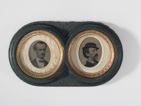 (Left image) Man with mustache; (Right image) Man with long mustache and cap; both with cheeks enhanced in red