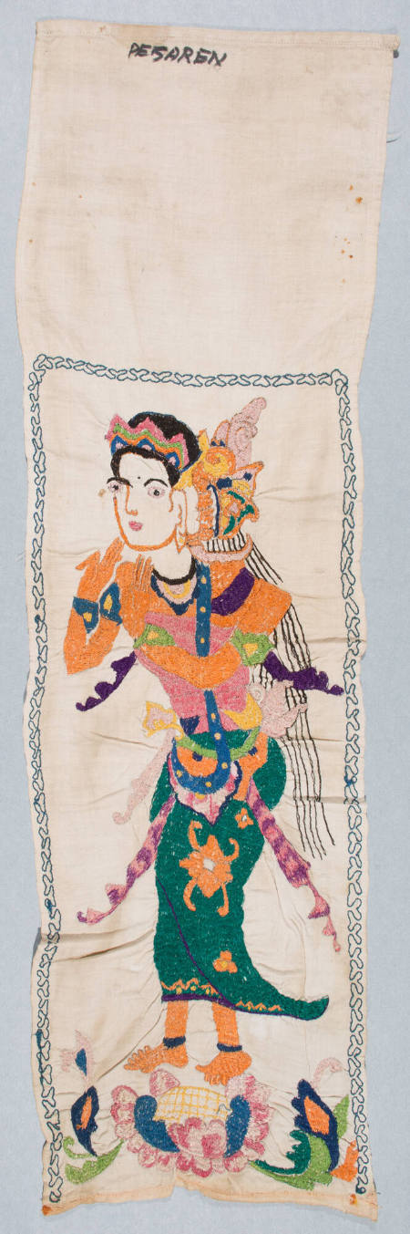 Offering cloth (lamak) depicting female figure (Dewi Sri)