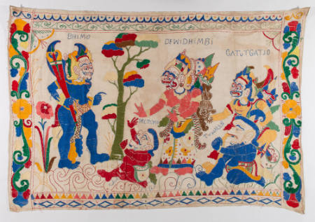 Rectangular hanging (tabing) with a scene from the Mahabharata