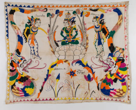 Rectangular hanging (tabing) showing Arjuna Wiwaha (Arjuna's Meditation), from the Mahabharata