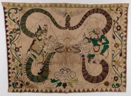 Rectangular hanging (tabing) depicting Brahma and Arjuna