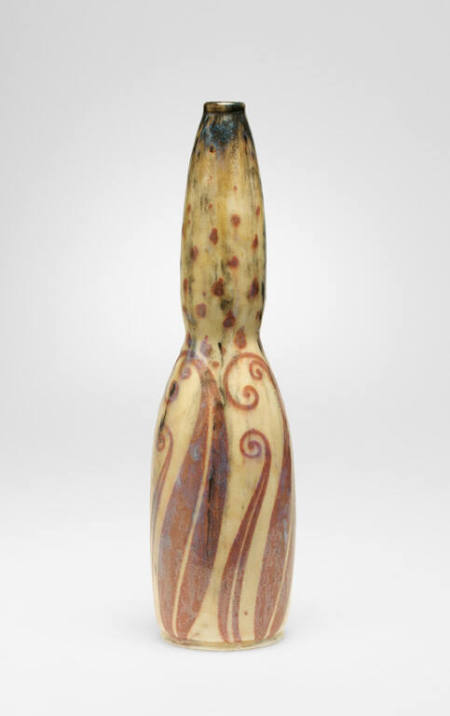 Bi-lobed-form vase with stylized foliage design