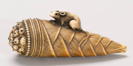 Netsuke of Rat on Bamboo Shoot