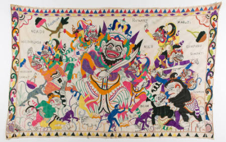 Rectangular hanging (tabing) with a scene from the Ramayana