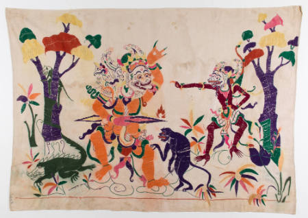 Rectangular hanging (tabing) with scenes from the Ramayana