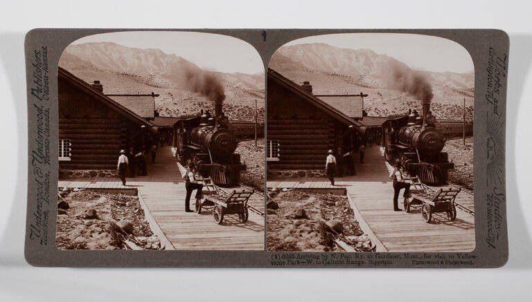 Arriving by N. Pac. Ry. at Gardiner, Mont., for visit to Yellowstone Park—W. to Gallatin Range