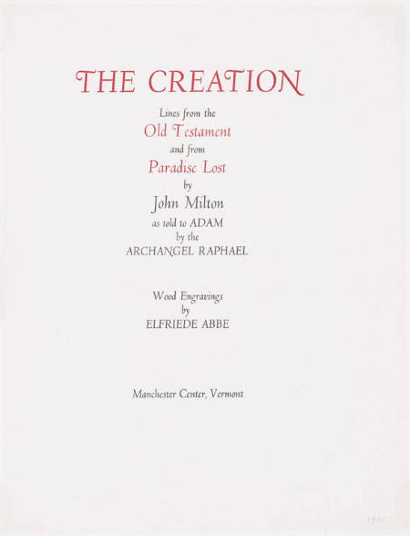 Title page from the artist's book The Creation