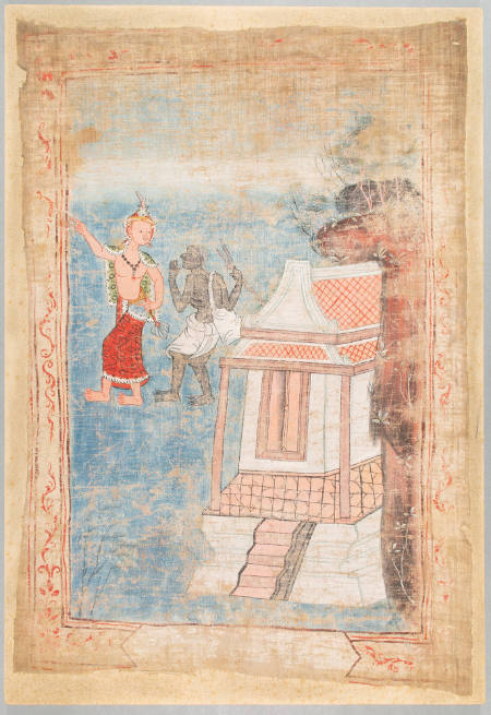 Ajutta shows Jujaka the way to Mount Wongkot, from a Vessantara Jataka series