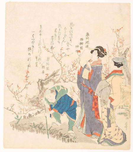 Two Women and Servant Boy by a Plum Tree