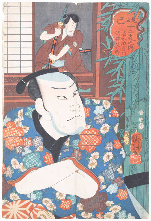 Kabuki Actor Ichikawa Kodanji and Kataoka Ichizo, Snake Sign, from the series Mitate junishi nouchi (Parody of the Twelve Zodiac Signs)