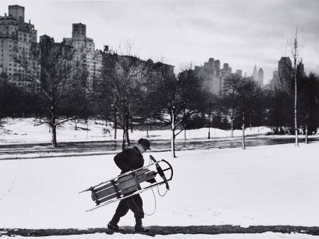 Boy with sled, New York City