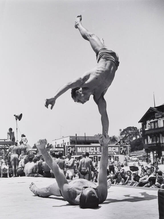 Man being balanced, Muscle Beach, Santa Monica, California