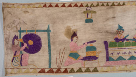 Eave hanging (ider-ider) with ceremonial scenes of men with kris