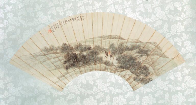 Fan painting of landscape with horseman