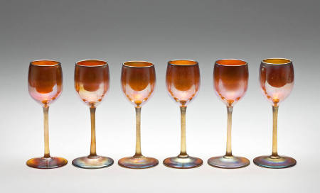 Set of six orange lustre cordial glasses