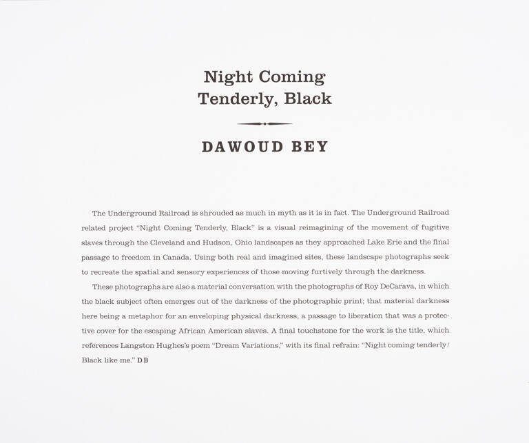 Title page from the portfolio Night Coming Tenderly, Black