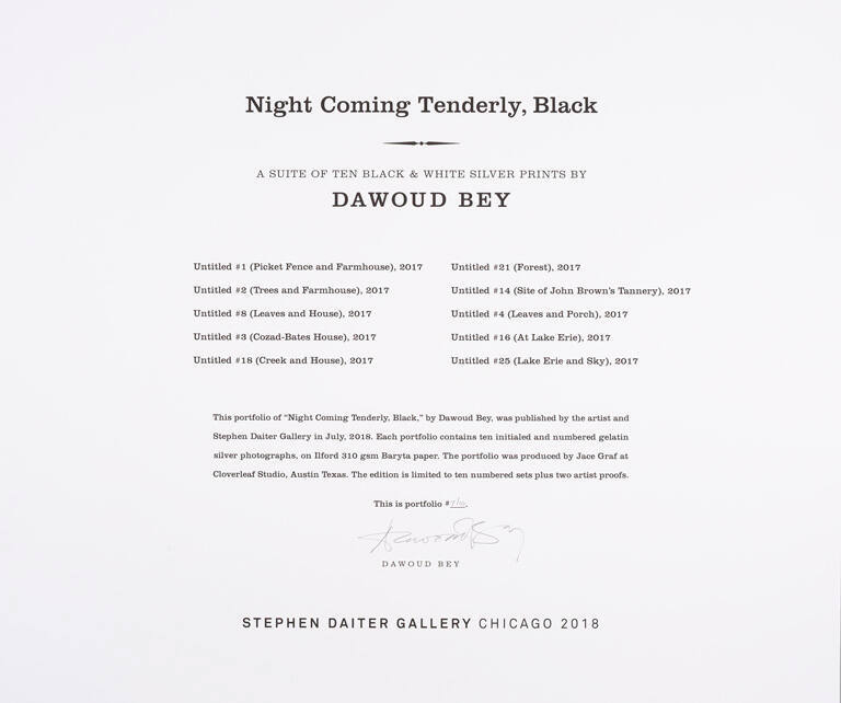 Colophon from the portfolio Night Coming Tenderly, Black