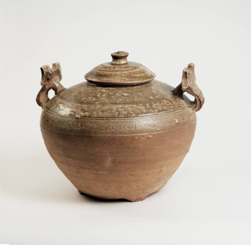 Tripod covered jar (pou) with taotie mask handles