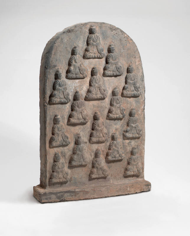 Votive tile with design of seated Buddhas