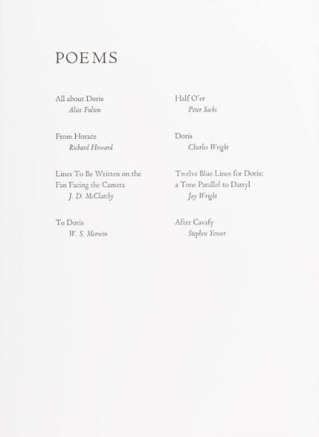 Index of poems, from the portfolio All About Doris