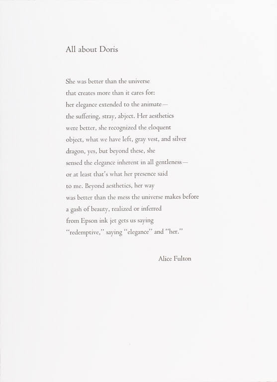 Poem by Alice Fulton, "All About Doris" from the portfolio All About Doris
