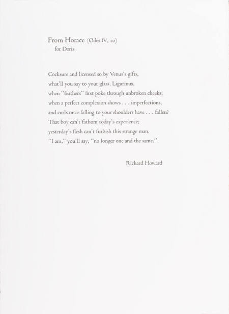 Poem by Richard Howard, "From Horace (Odes IV, 10)" from the portfolio All About Doris