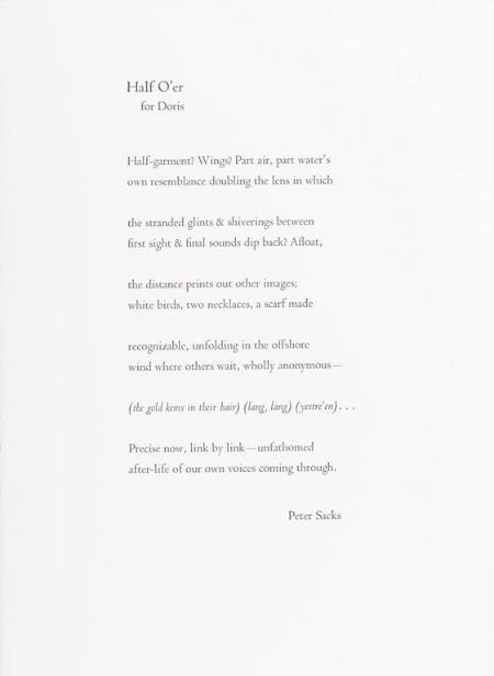 Poem by Peter Sacks, "Half O'er (for Doris)" from the portfolio All About Doris