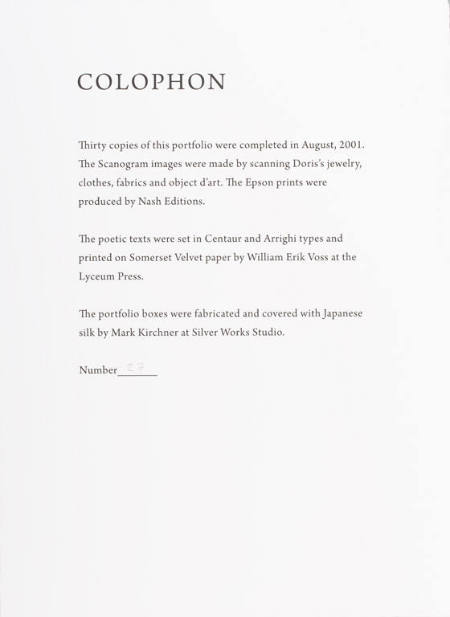 Colophon, from the portfolio All About Doris