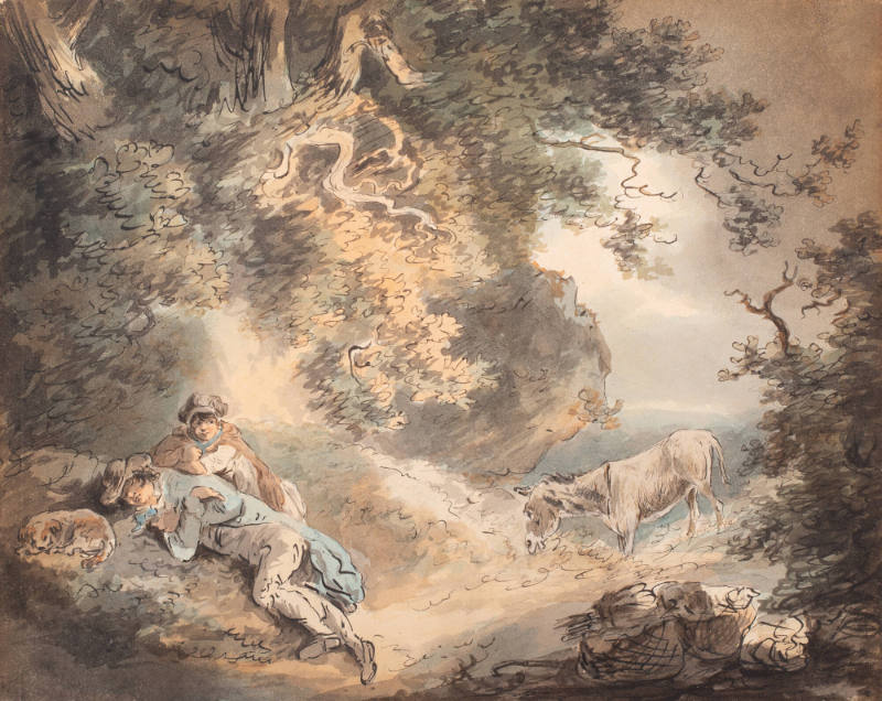 Country couple resting in a wood