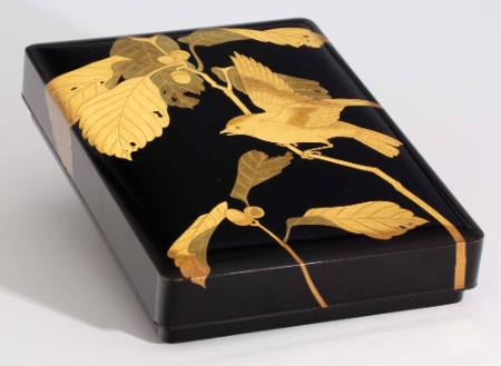 Suzuribako (writing box) having a design of oak leaves, acorns, and a bird
