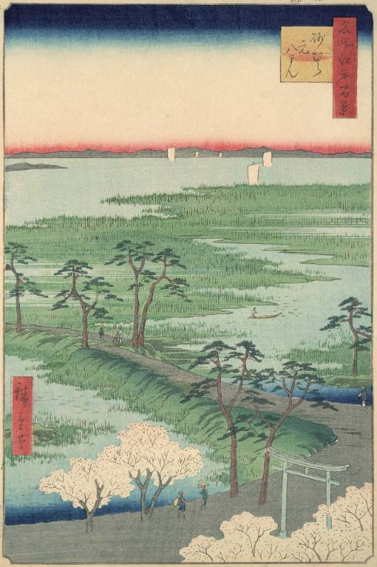 Moto-Hachiman Shrine, Sunamura:  #29 from One Hundred Famous Views of Edo