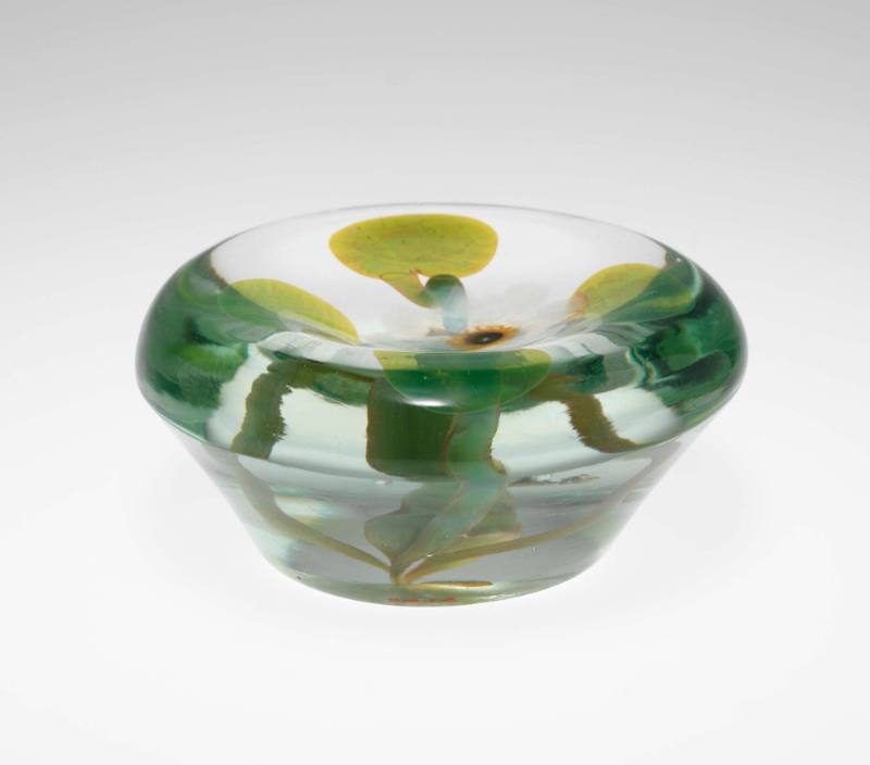 Paperweight, Crystal With Pond Lily Motif, Reactive Glass