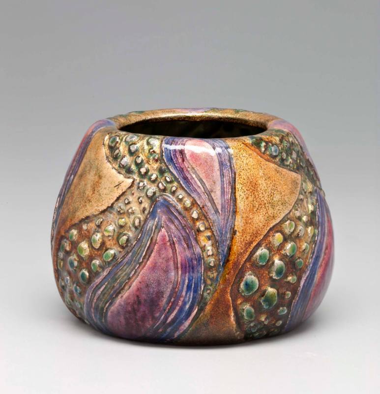 Vase, Vitreous Enamel On Repousse Copper