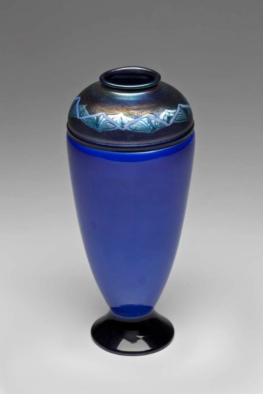 Vase, Royal Blue With Black and Lustre Border