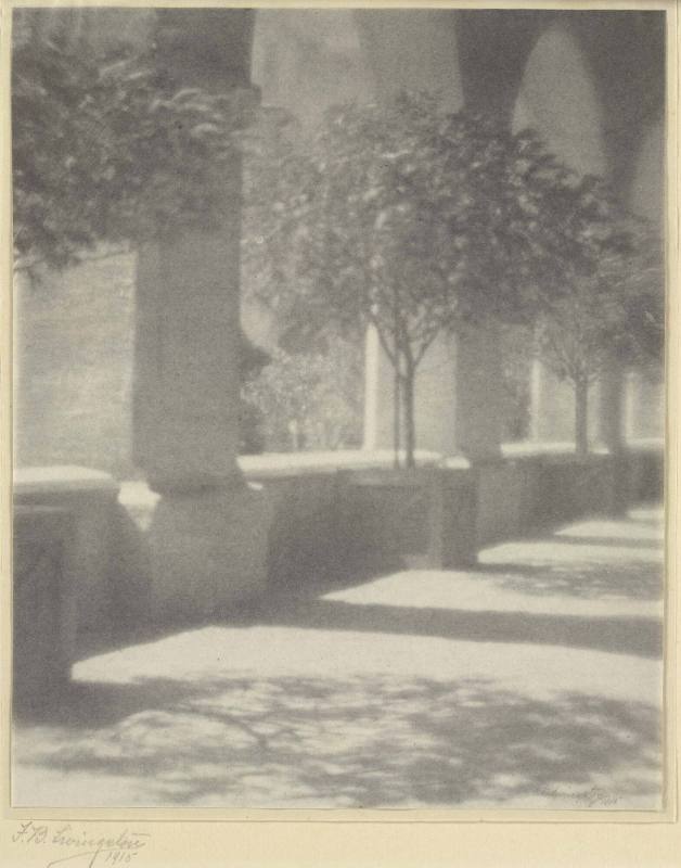 [California building, arches and trees]