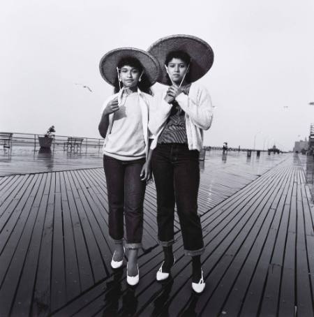 Portrait of two girls with straw hats, Coney Island