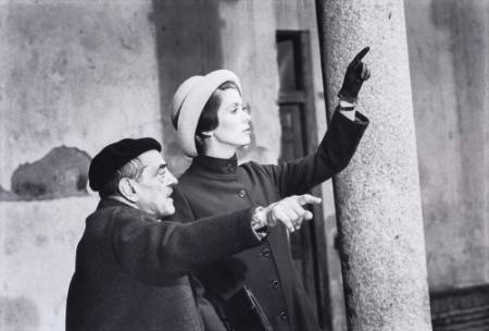 Luis Buñel and Catherine Deneuve pointing at something on the set of Tristana, from the series Luis Bruñel