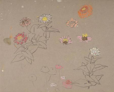 Pink and orange zinnias (recto), and Orange and red zinnias (verso)