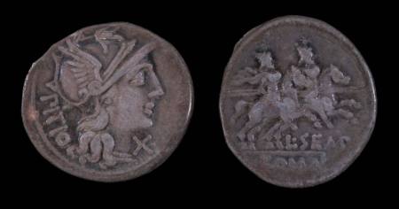 Roman Republic, moneyer L SEMP (Ronius) PITIO, denarius (coin)