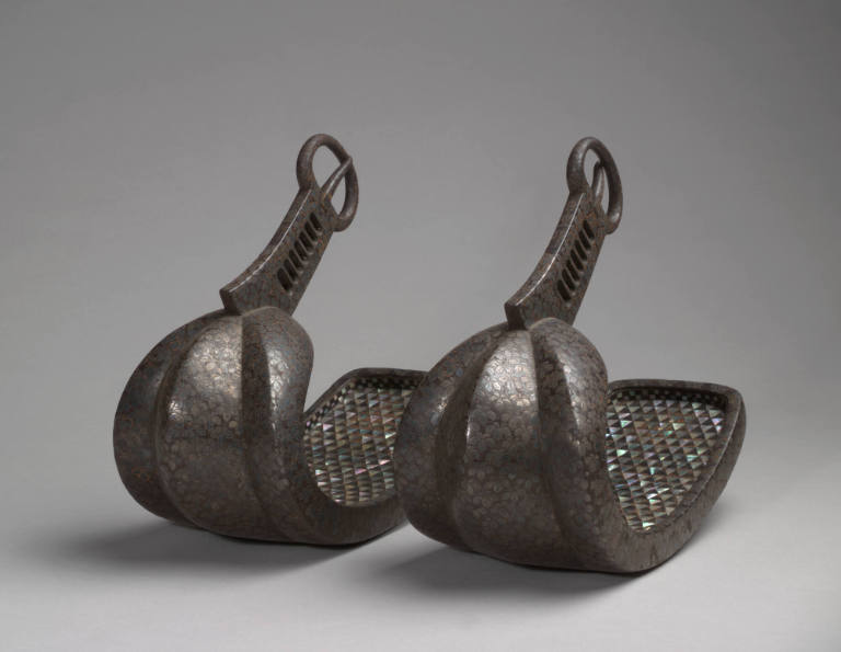 Pair of inlaid iron stirrups