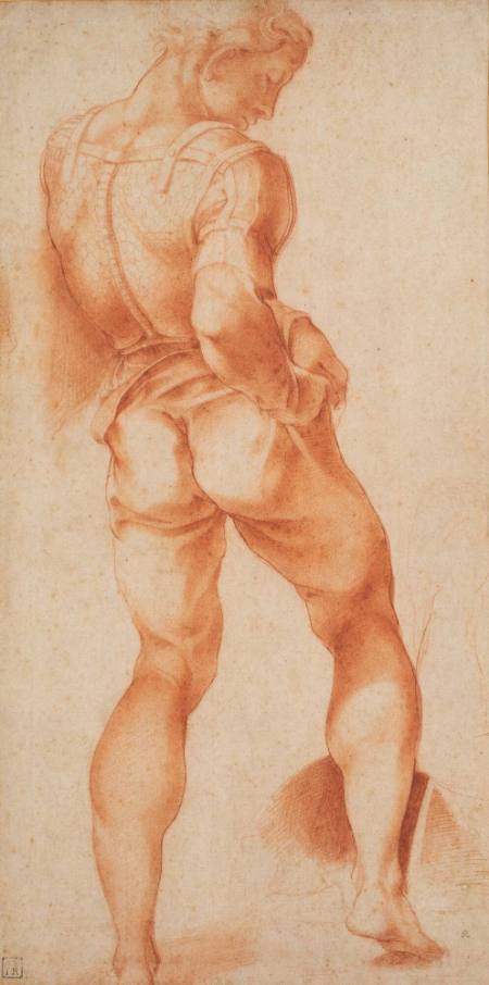 Standing Soldier Dressing, after Michelangelo (recto); group of standing figures (verso)