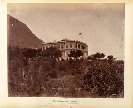 [Government House, Hong Kong] (recto), 1870s, and [Masted ships at harbor] (verso)