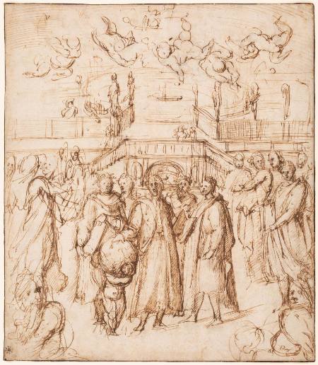Dante, Petrach, and Boccaccio Welcoming Joanna of Austria to Florence (study for an ephemeral painting for the wedding festivities of Joanna of Austria and Franceso I de'Medici)