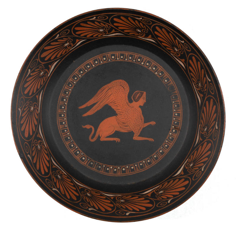 Dish with sphinx design