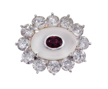 Red Beryl and Diamond Brooch