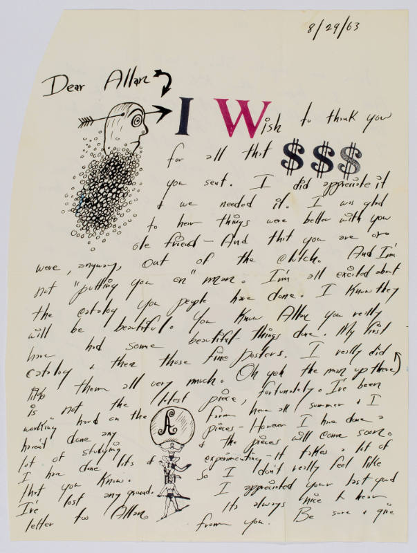 Double-sided letter from H. C. Westermann to Alan Frumkin [arrow through head; “FAT”], with envelope